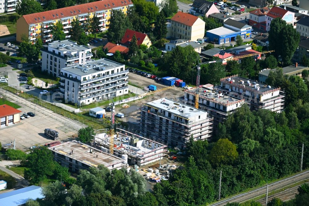 Bernau from above - Construction site to build a new multi-family residential complex An of Viehtrift in Bernau in the state Brandenburg, Germany