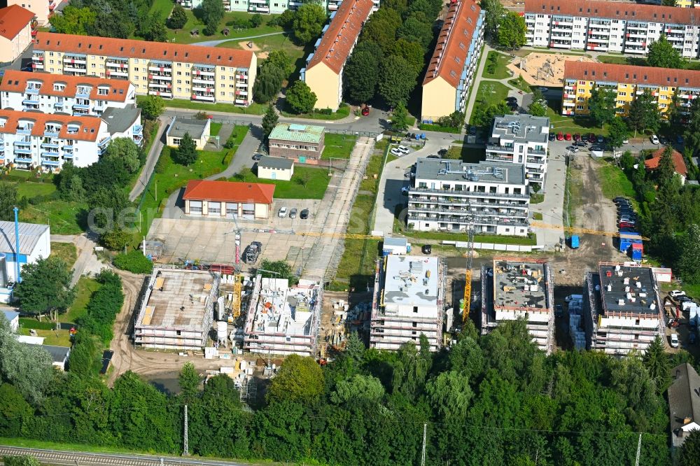 Aerial image Bernau - Construction site to build a new multi-family residential complex An of Viehtrift in Bernau in the state Brandenburg, Germany