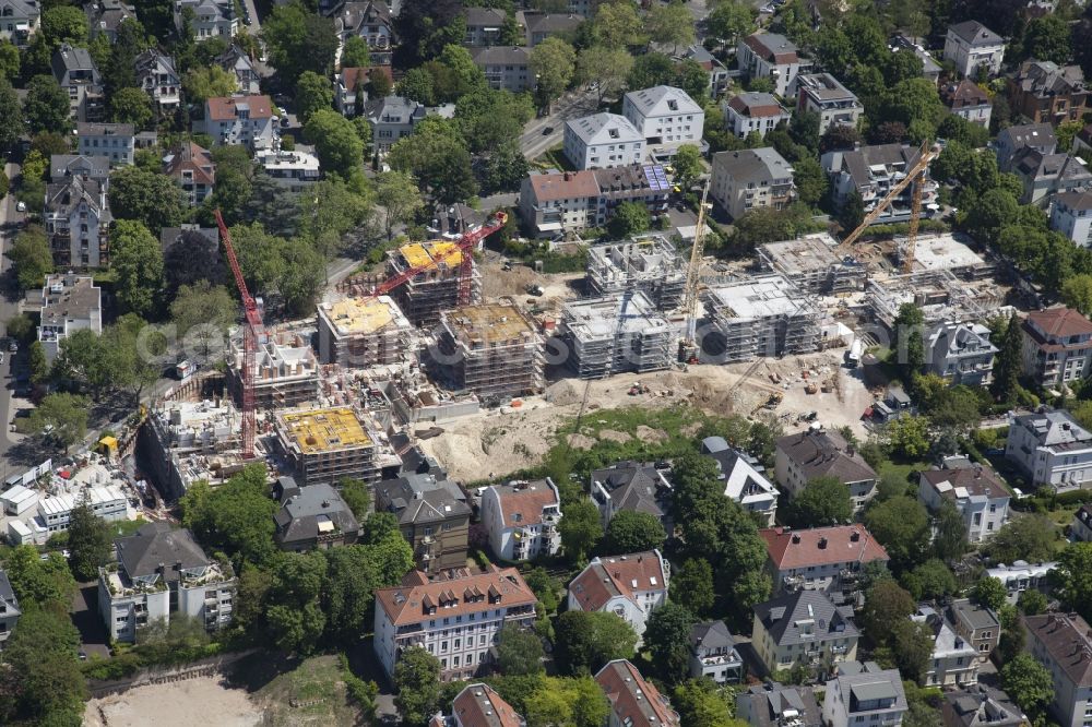 Wiesbaden from above - Construction site to build a new multi-family residential complex Viktoria Viertel on street Viktoriastrasse in Wiesbaden in the state Hesse, Germany