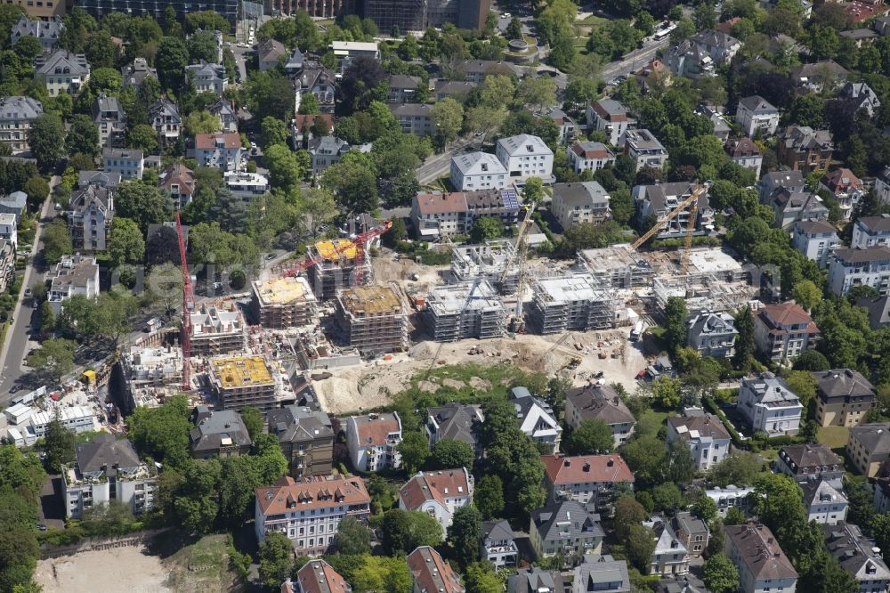 Wiesbaden from the bird's eye view: Construction site to build a new multi-family residential complex Viktoria Viertel on street Viktoriastrasse in Wiesbaden in the state Hesse, Germany