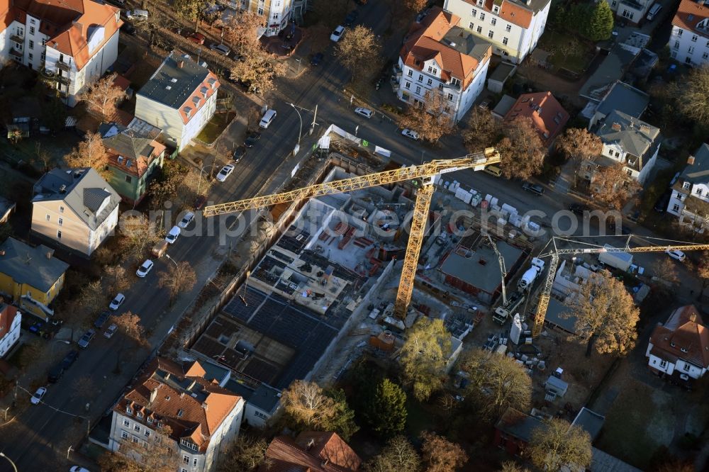 Berlin from above - Construction site to build a new multi-family residential complex Prinzenviertel at the Ehrlichstrasse corner Lehndorffstrasse by HELMA Wohnungsbau GmbH in Berlin