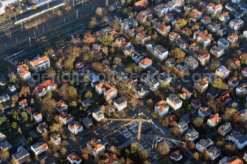 Berlin from the bird's eye view: Construction site to build a new multi-family residential complex Prinzenviertel at the Ehrlichstrasse corner Lehndorffstrasse by HELMA Wohnungsbau GmbH in Berlin