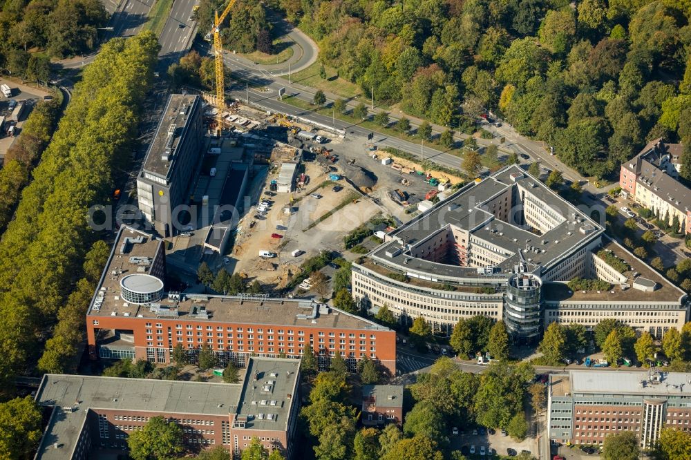 Dortmund from the bird's eye view: Construction site to build a new multi-family residential complex of Vivawest Wohnen GmbH on Berswordtstrasse in Dortmund in the state North Rhine-Westphalia, Germany