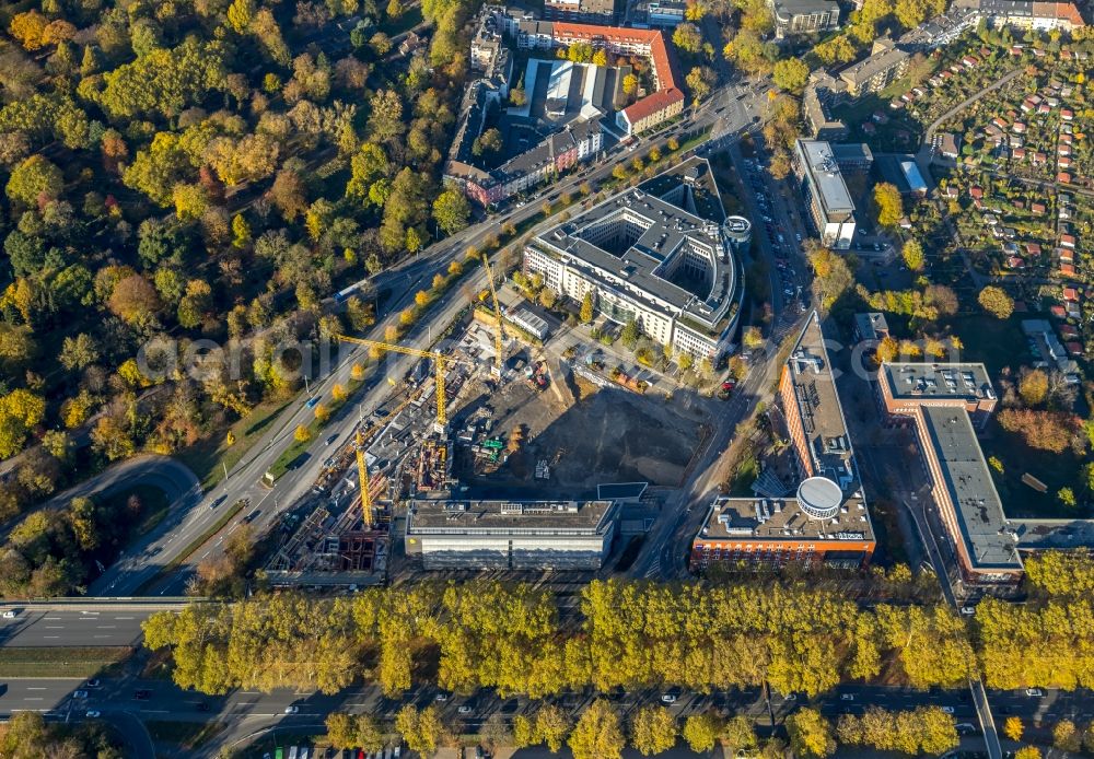 Dortmund from the bird's eye view: Construction site to build a new multi-family residential complex of Vivawest Wohnen GmbH on Berswordtstrasse in Dortmund in the state North Rhine-Westphalia, Germany