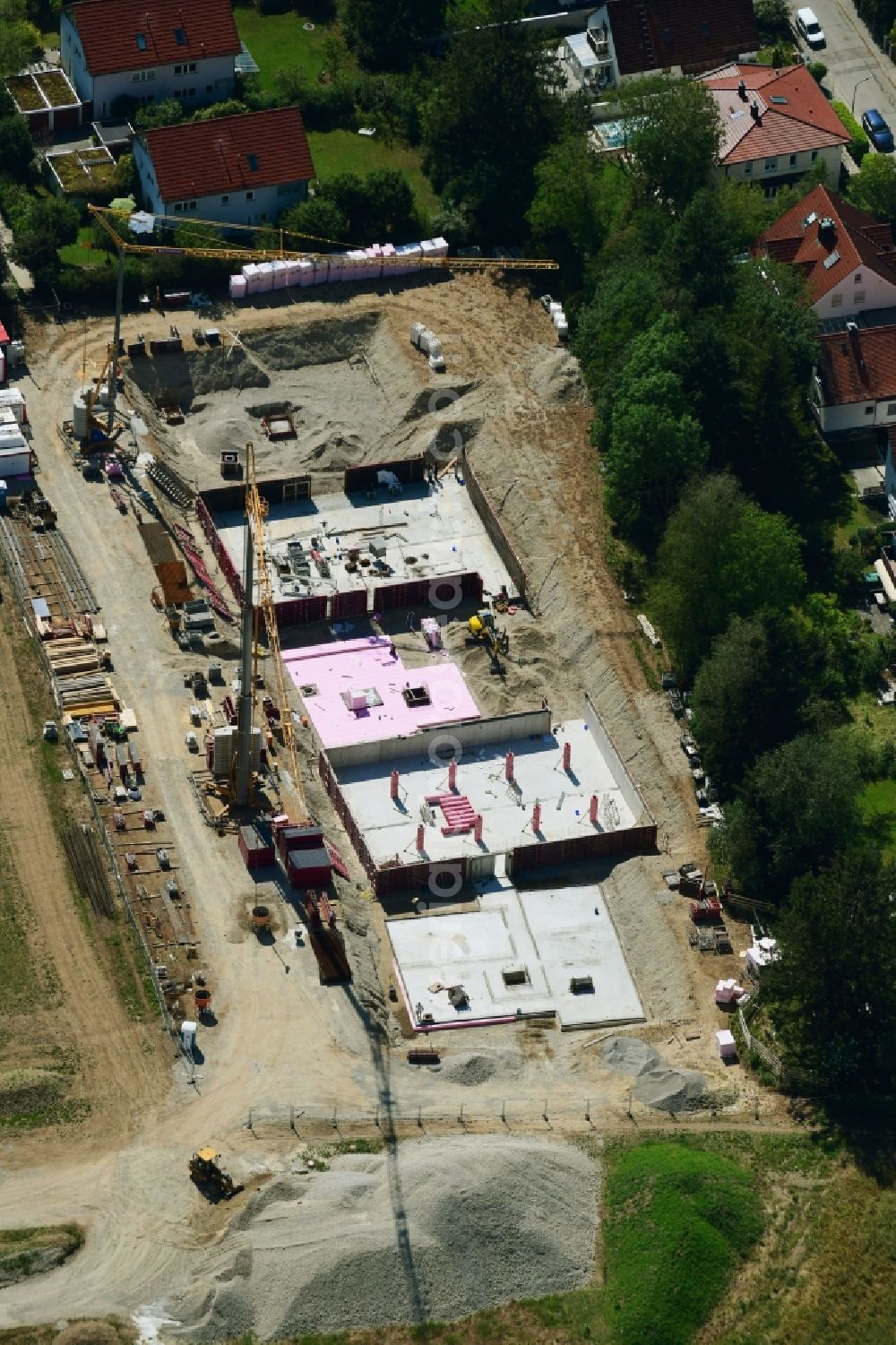 München from above - Construction site to build a new multi-family residential complex of WAF Immobilien GmbH on Polkostrasse in the district Pasing-Obermenzing in Munich in the state Bavaria, Germany