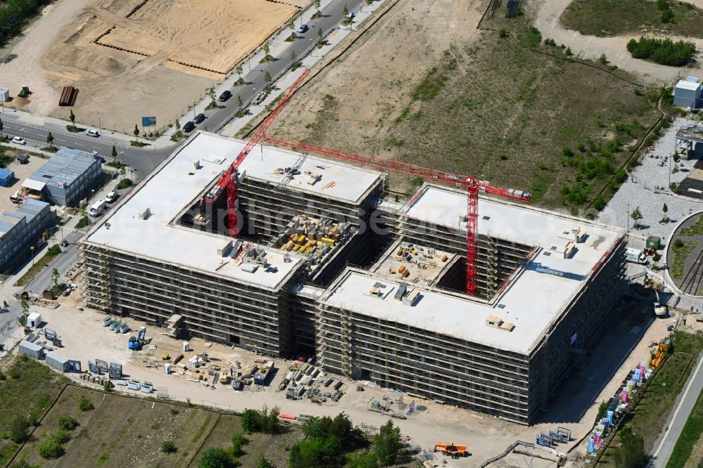 Berlin from above - Construction site to build a new multi-family residential complex of the project Square 1 on Wagner-Regeny-Allee in the district Niederschoeneweide in Berlin, Germany