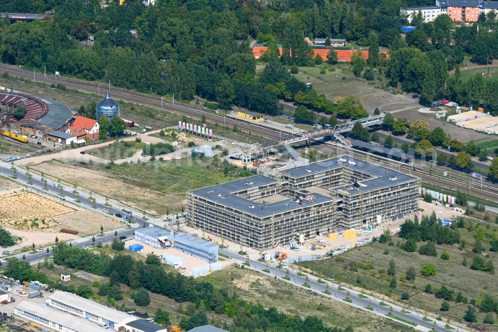 Berlin from above - Construction site to build a new multi-family residential complex of the project Square 1 on Wagner-Regeny-Allee in the district Niederschoeneweide in Berlin, Germany