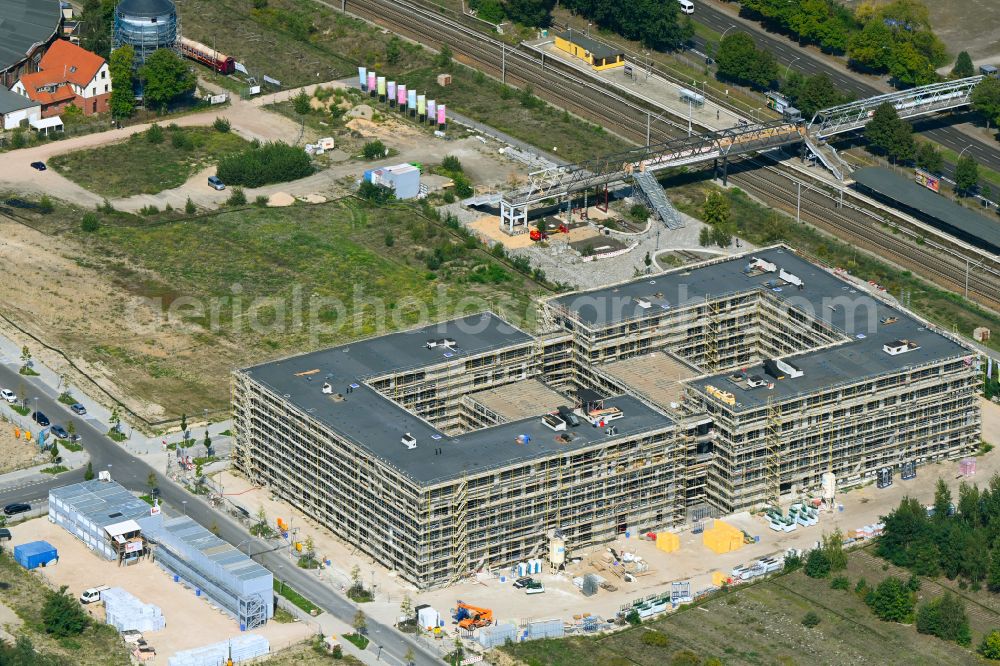 Aerial image Berlin - Construction site to build a new multi-family residential complex of the project Square 1 on Wagner-Regeny-Allee in the district Niederschoeneweide in Berlin, Germany