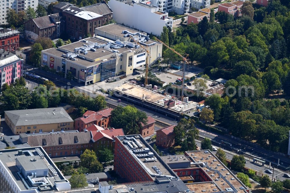 Aerial photograph Berlin - Construction site to build a new multi-family residential complex Walden 48 on Landsberger Allee in the district Friedrichshain in Berlin, Germany