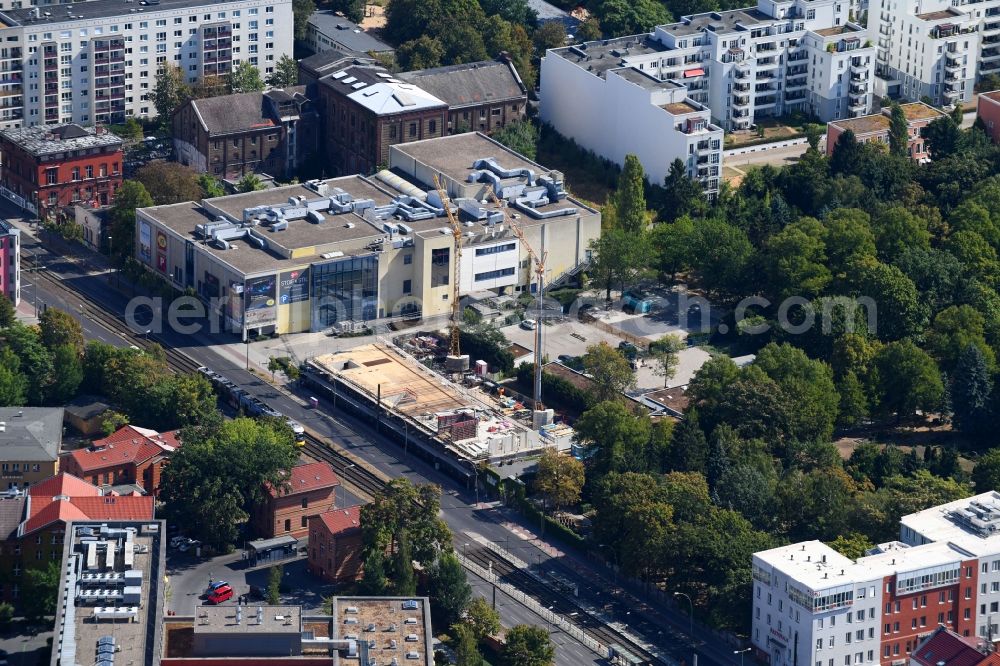 Aerial image Berlin - Construction site to build a new multi-family residential complex Walden 48 on Landsberger Allee in the district Friedrichshain in Berlin, Germany