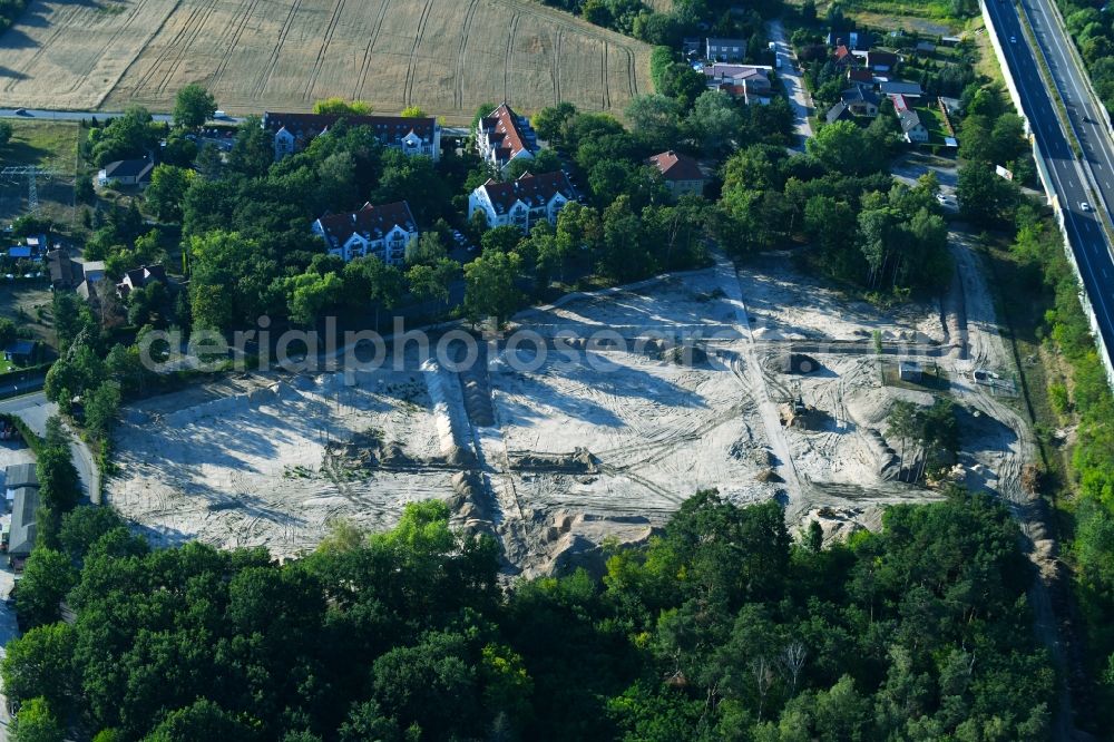 Bernau from the bird's eye view: Construction site to build a new multi-family residential complex Waldquartier Friedenstal-Bernau on Zepernicker Chaussee corner Lenastrasse in Bernau in the state Brandenburg, Germany