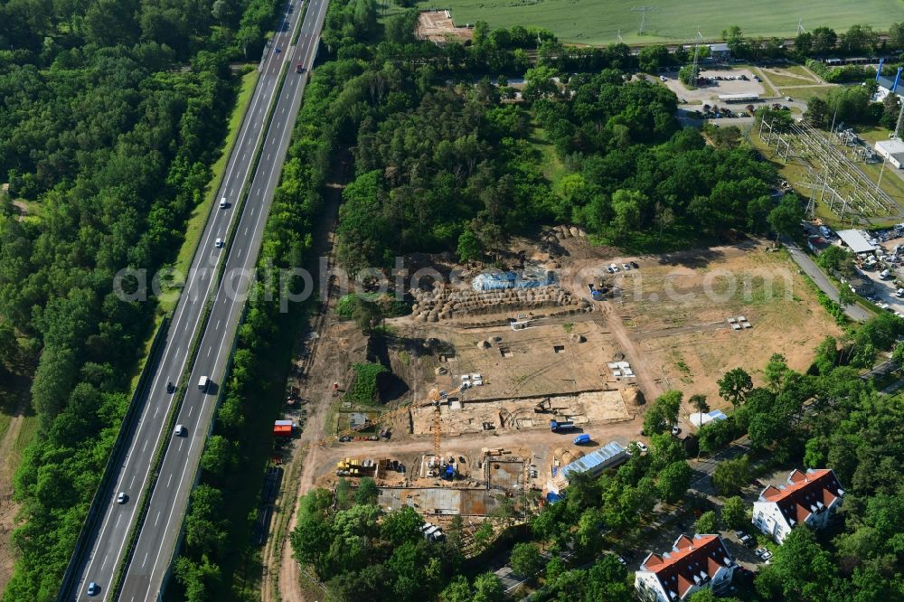 Aerial image Bernau - Construction site to build a new multi-family residential complex Waldquartier Friedenstal-Bernau on Zepernicker Chaussee corner Lenastrasse in Bernau in the state Brandenburg, Germany