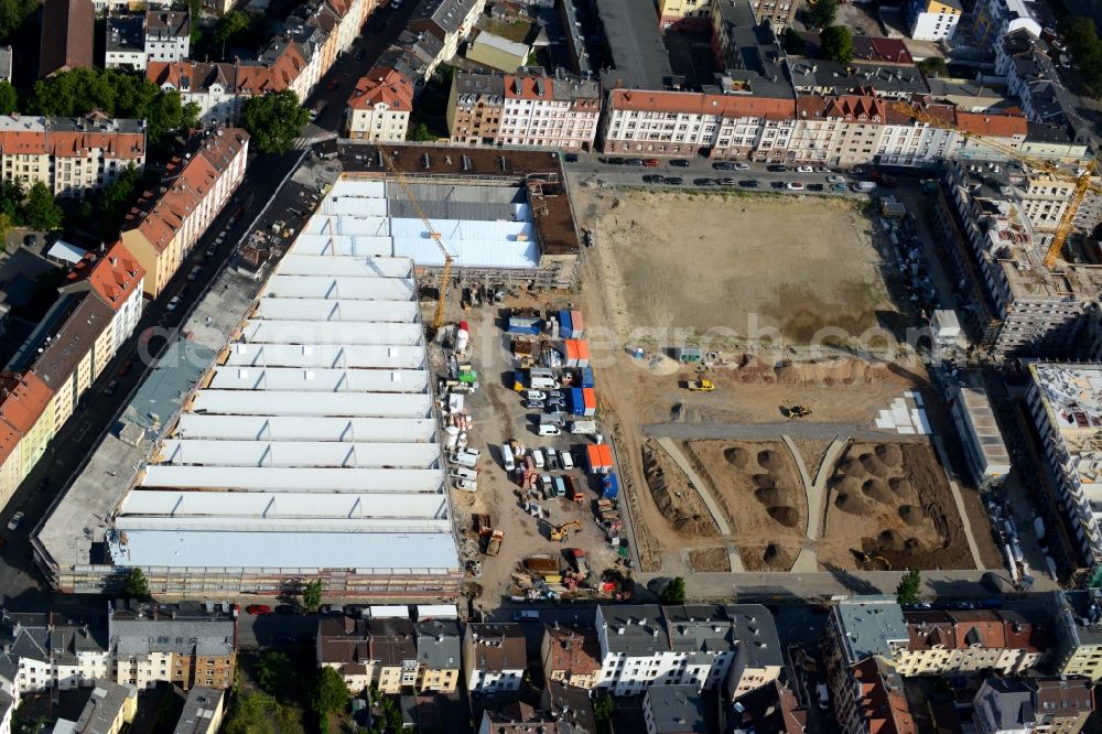 Offenbach am Main from above - Construction site to build a new multi-family residential complex an der Waldstrasse - Senefelderstrasse - Gustav-Adolf-Strasse in Offenbach am Main in the state Hesse