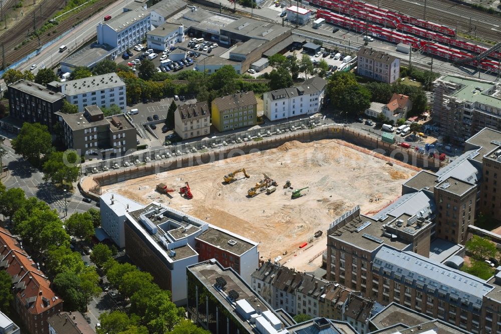 Frankfurt am Main from above - Construction site to build a new multi-family residential complex of walser projekt management gmbh on Kleyerstrasse in Frankfurt in the state Hesse, Germany