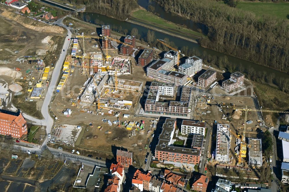 Aerial image Hannover - Construction site to build a new multi-family residential complex Wasserstadt Limmer in the district Limmer in Hannover in the state Lower Saxony, Germany