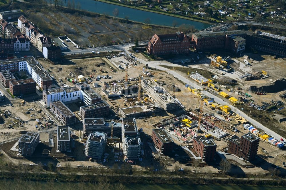 Aerial photograph Hannover - Construction site to build a new multi-family residential complex Wasserstadt Limmer in the district Limmer in Hannover in the state Lower Saxony, Germany