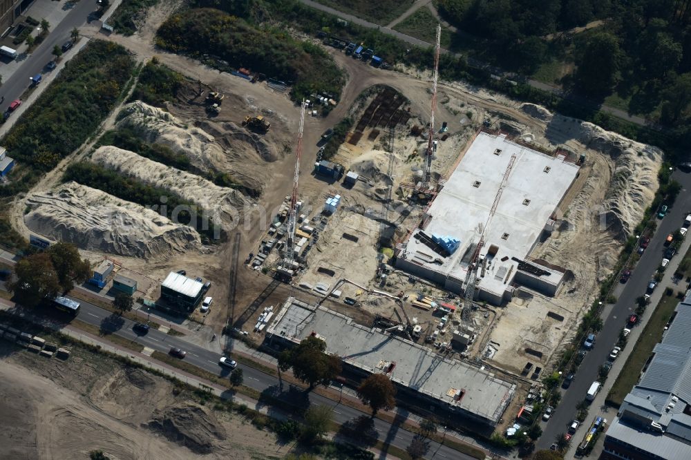 Berlin from the bird's eye view: Construction site to build a new multi-family residential complex on Weissenhoeher Strasse - Arno-Phillipstal-Strasse of Bonava Deutschland GmbH im Stadtteil Kaulsdorf in Berlin