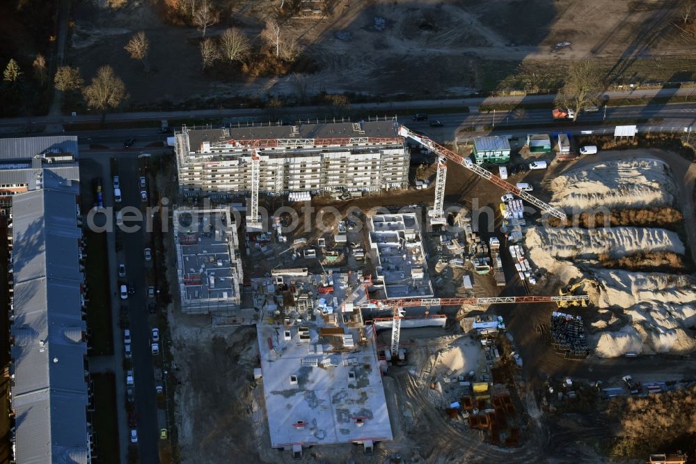 Aerial image Berlin - Construction site to build a new multi-family residential complex on Weissenhoeher Strasse - Arno-Phillipstal-Strasse of Bonava Deutschland GmbH im Stadtteil Kaulsdorf in Berlin