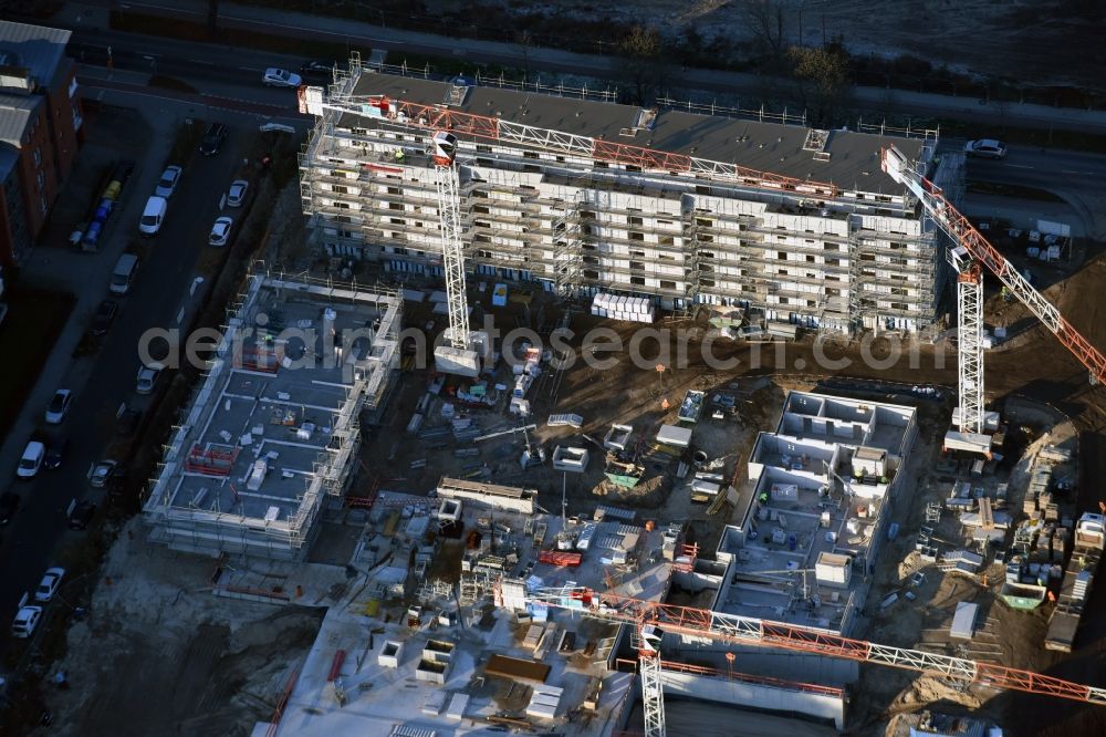 Berlin from the bird's eye view: Construction site to build a new multi-family residential complex on Weissenhoeher Strasse - Arno-Phillipstal-Strasse of Bonava Deutschland GmbH im Stadtteil Kaulsdorf in Berlin