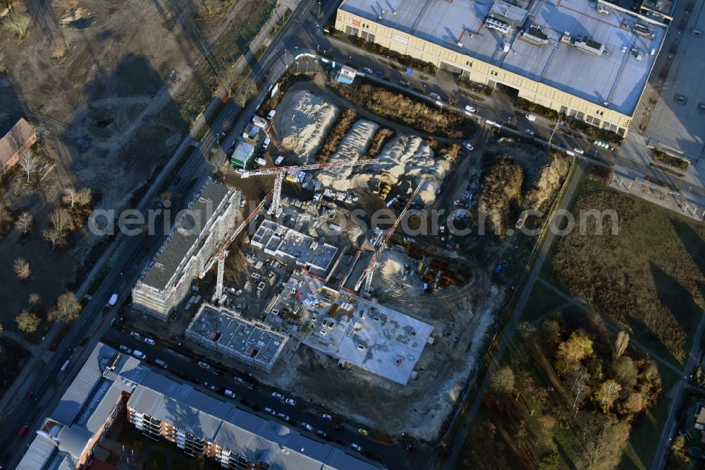 Berlin from the bird's eye view: Construction site to build a new multi-family residential complex on Weissenhoeher Strasse - Arno-Phillipstal-Strasse of Bonava Deutschland GmbH im Stadtteil Kaulsdorf in Berlin