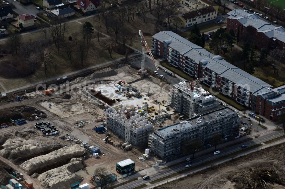 Berlin from the bird's eye view: Construction site to build a new multi-family residential complex on Weissenhoeher Strasse - Arno-Phillipstal-Strasse of Bonava Deutschland GmbH im Stadtteil Kaulsdorf in Berlin