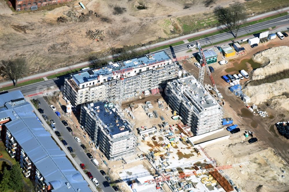 Berlin from the bird's eye view: Construction site to build a new multi-family residential complex on Weissenhoeher Strasse - Arno-Phillipstal-Strasse of Bonava Deutschland GmbH im Stadtteil Kaulsdorf in Berlin