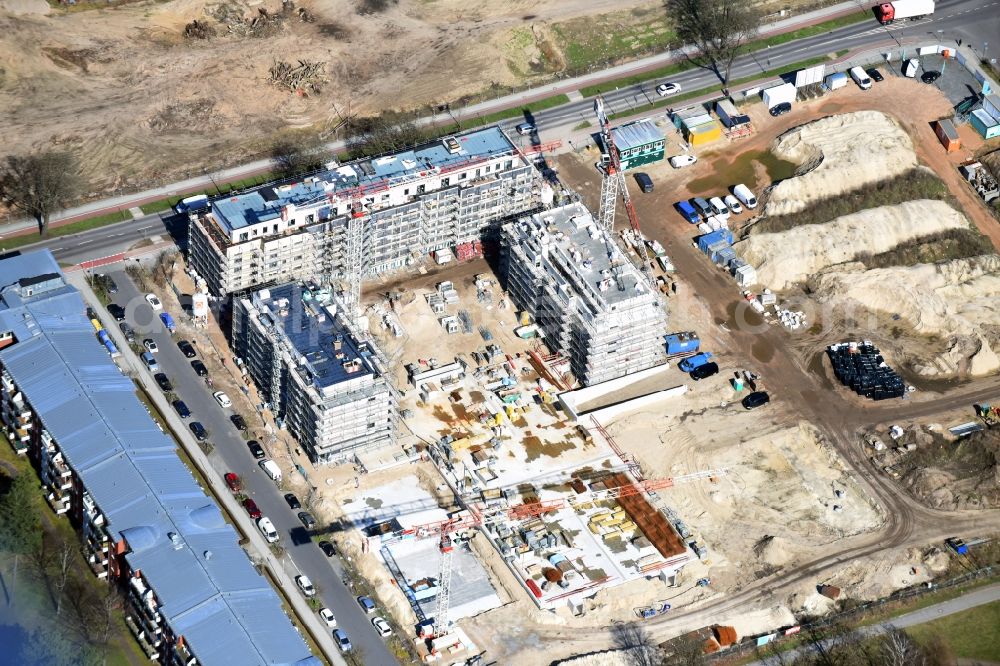 Aerial photograph Berlin - Construction site to build a new multi-family residential complex on Weissenhoeher Strasse - Arno-Phillipstal-Strasse of Bonava Deutschland GmbH im Stadtteil Kaulsdorf in Berlin