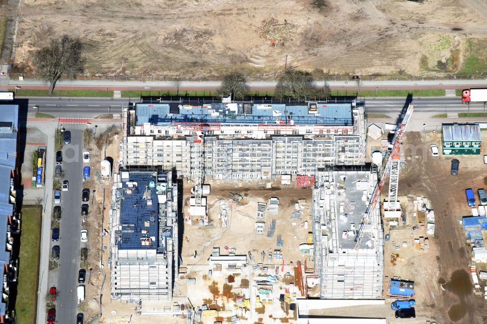 Berlin from above - Construction site to build a new multi-family residential complex on Weissenhoeher Strasse - Arno-Phillipstal-Strasse of Bonava Deutschland GmbH im Stadtteil Kaulsdorf in Berlin