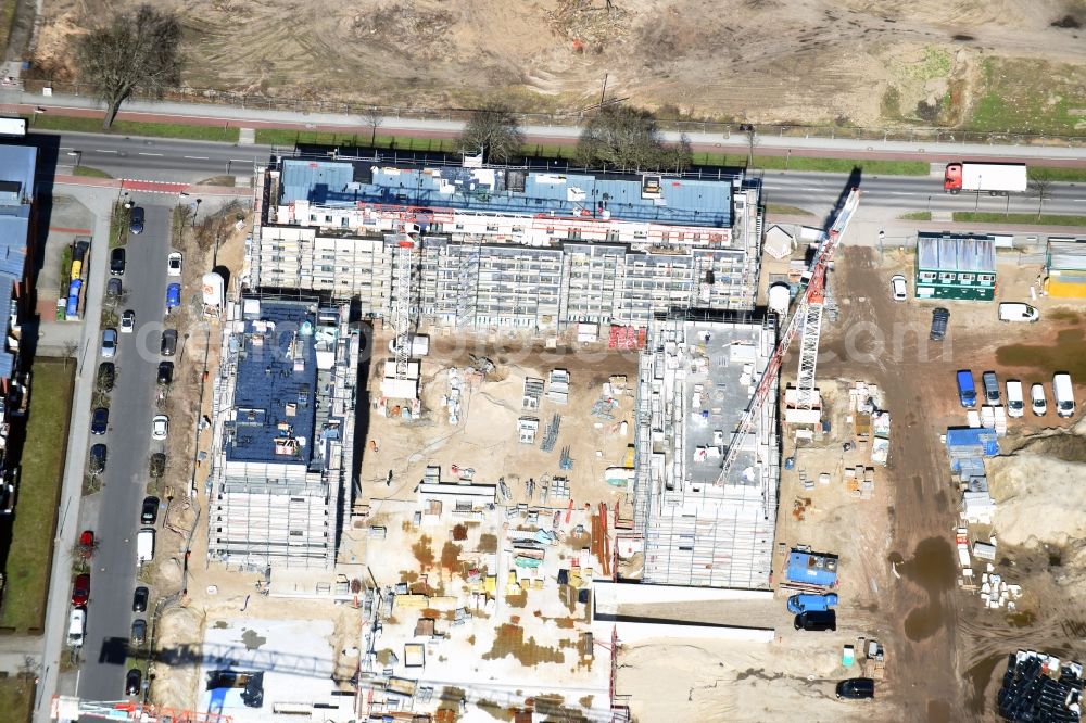 Berlin from the bird's eye view: Construction site to build a new multi-family residential complex on Weissenhoeher Strasse - Arno-Phillipstal-Strasse of Bonava Deutschland GmbH im Stadtteil Kaulsdorf in Berlin