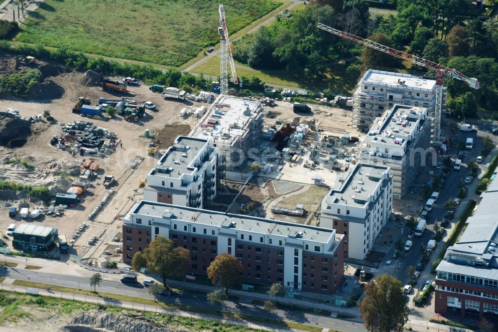 Berlin from above - Construction site to build a new multi-family residential complex on Weissenhoeher Strasse - Arno-Phillipstal-Strasse of Bonava Deutschland GmbH im Stadtteil Kaulsdorf in Berlin