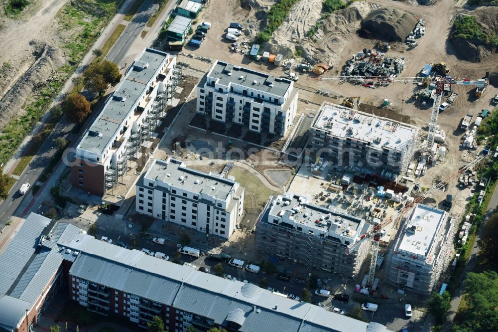 Berlin from the bird's eye view: Construction site to build a new multi-family residential complex on Weissenhoeher Strasse - Arno-Phillipstal-Strasse of Bonava Deutschland GmbH im Stadtteil Kaulsdorf in Berlin