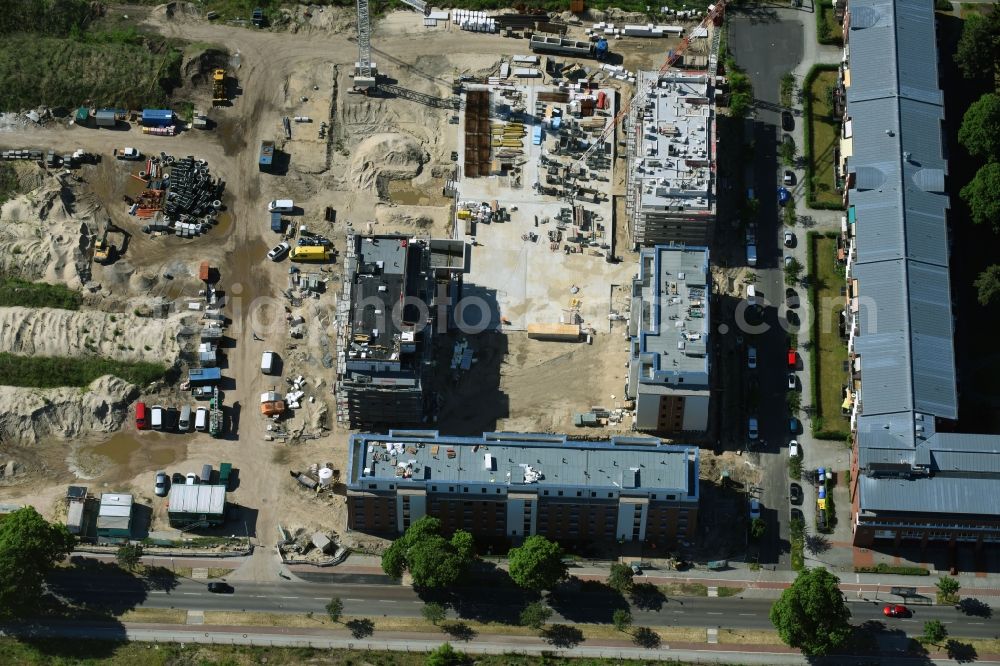 Berlin from above - Construction site to build a new multi-family residential complex on Weissenhoeher Strasse - Arno-Phillipstal-Strasse of Bonava Deutschland GmbH im Stadtteil Kaulsdorf in Berlin