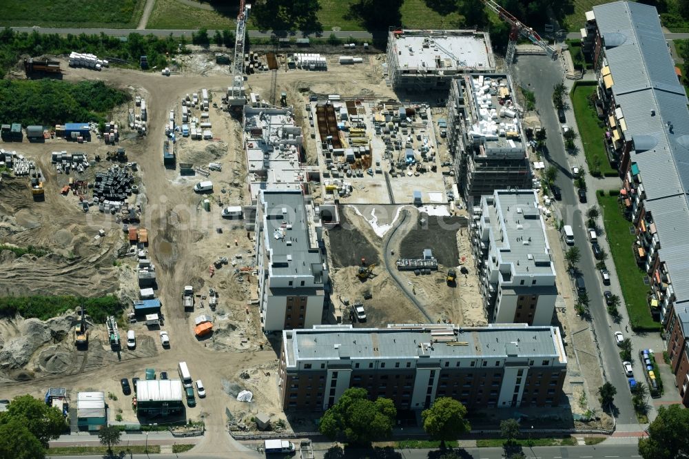 Berlin from the bird's eye view: Construction site to build a new multi-family residential complex on Weissenhoeher Strasse - Arno-Phillipstal-Strasse of Bonava Deutschland GmbH im Stadtteil Kaulsdorf in Berlin