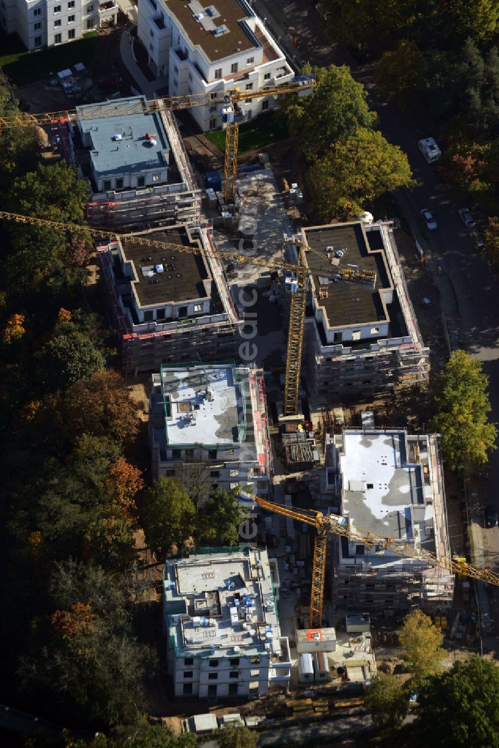 Berlin from the bird's eye view: Construction of a new multiple dwelling condominium Tharauer Allee - Angerburger Allee BUWOG - Westend Park GmbH & Co. KG in Berlin