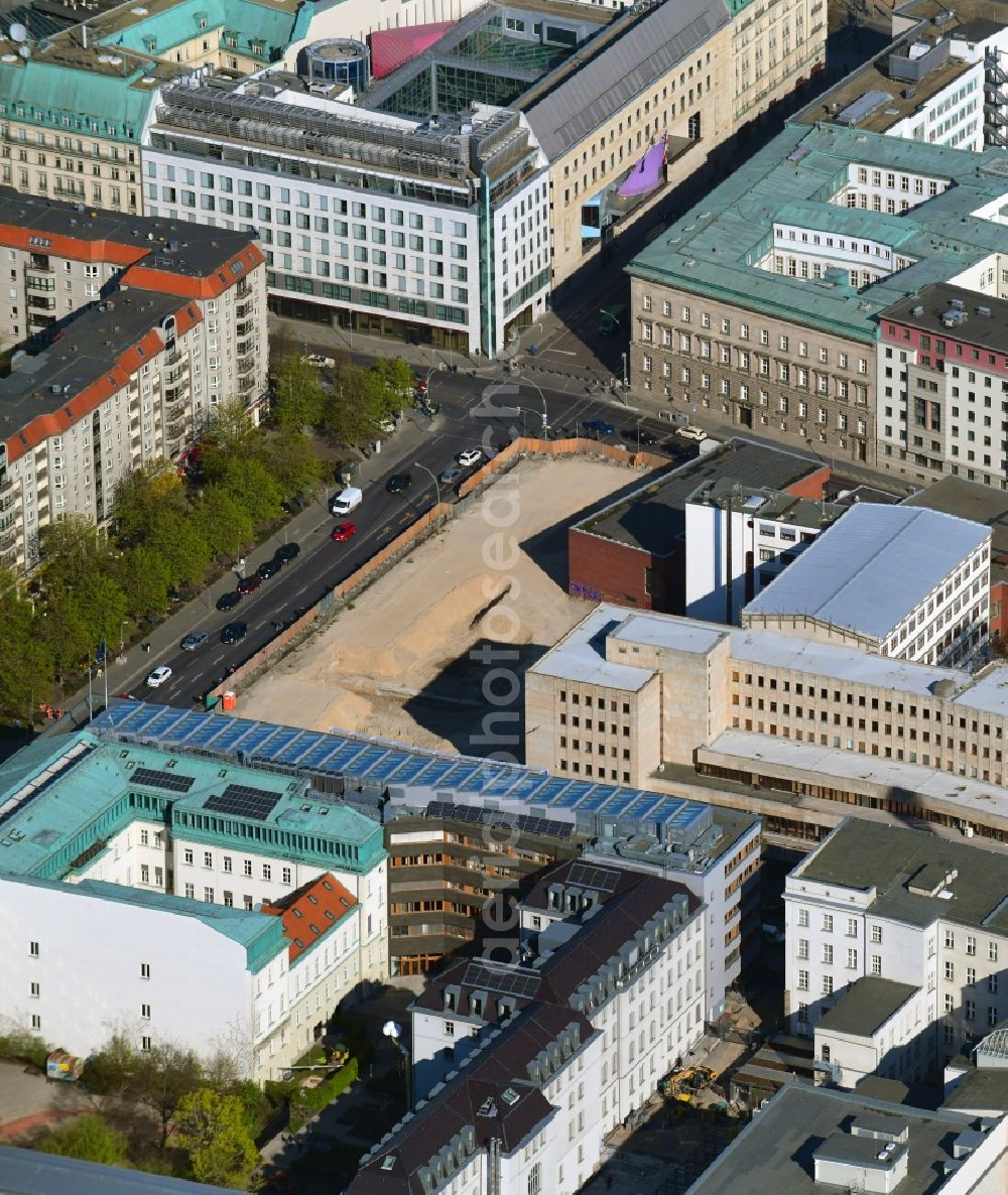 Berlin from above - Construction site to build a new multi-family residential complex Behrenstrasse - Wilhelmstrasse - Franzoesische Strasse in the district Mitte in Berlin, Germany