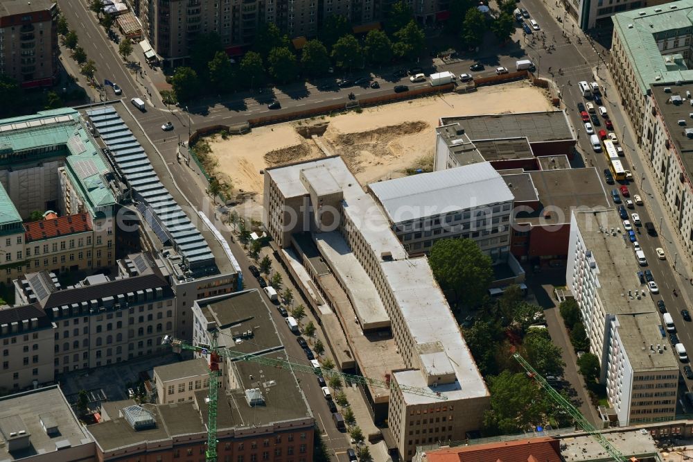 Berlin from above - Construction site to build a new multi-family residential complex Behrenstrasse - Wilhelmstrasse - Franzoesische Strasse in the district Mitte in Berlin, Germany