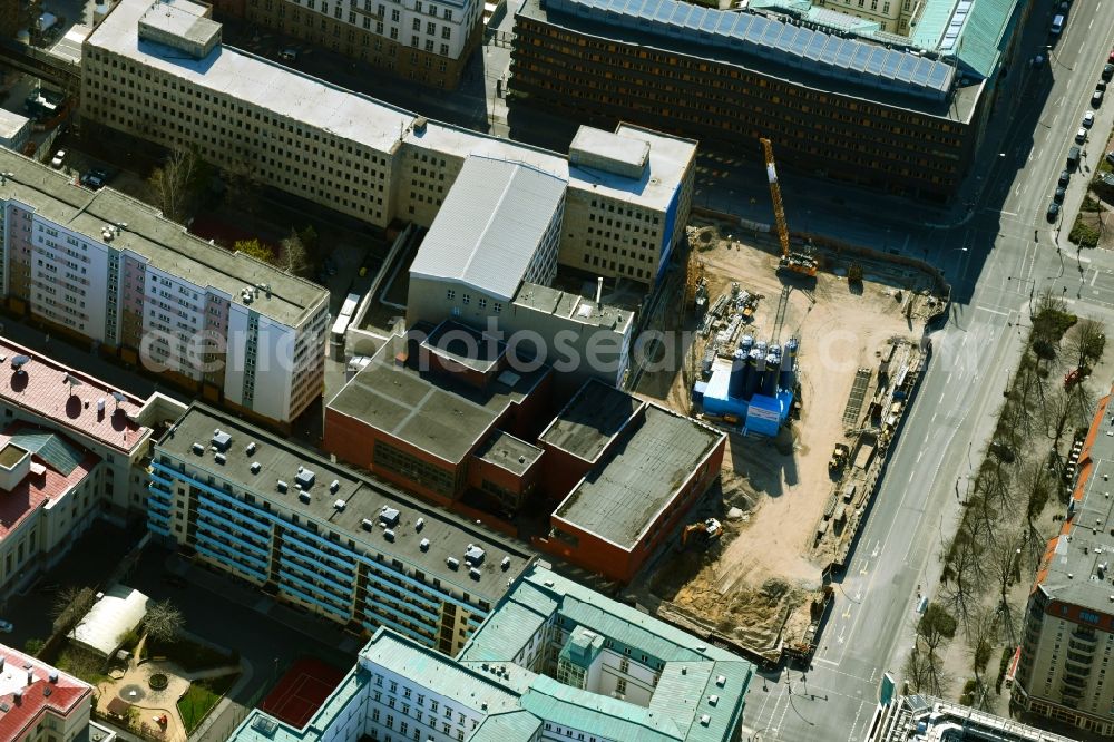 Aerial image Berlin - Construction site to build a new multi-family residential complex Behrenstrasse - Wilhelmstrasse - Franzoesische Strasse in the district Mitte in Berlin, Germany