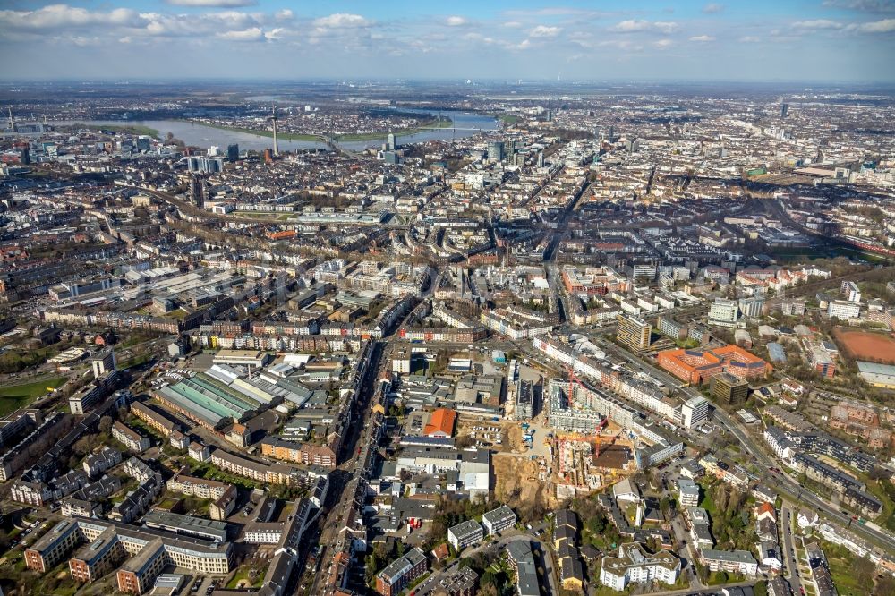 Düsseldorf from above - Construction site to build the new multi-family residential complex WILMA-Wohngebiet Freiraum on Witzelstrasse in the district Bilk in Duesseldorf in the state North Rhine-Westphalia, Germany