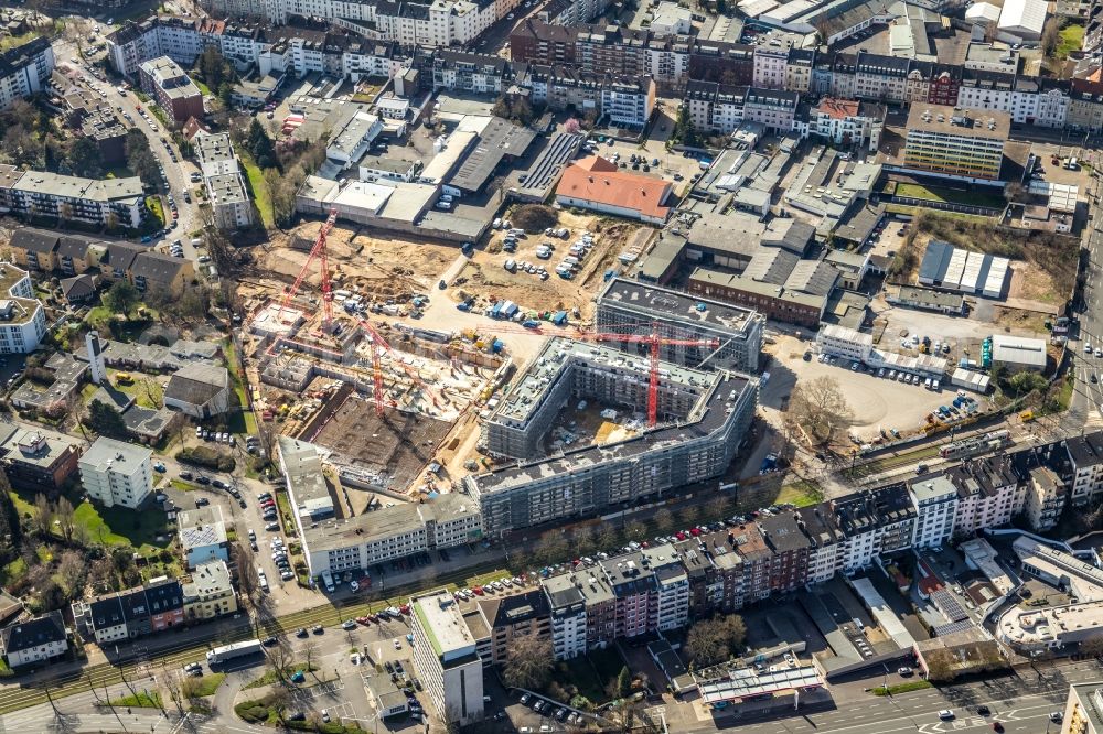 Aerial image Düsseldorf - Construction site to build the new multi-family residential complex WILMA-Wohngebiet Freiraum on Witzelstrasse in the district Bilk in Duesseldorf in the state North Rhine-Westphalia, Germany