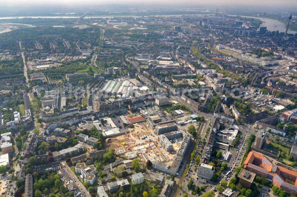 Aerial photograph Düsseldorf - Construction site to build the new multi-family residential complex WILMA-Wohngebiet Freiraum on Witzelstrasse in the district Bilk in Duesseldorf in the state North Rhine-Westphalia, Germany