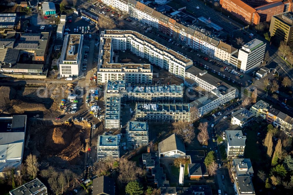 Aerial photograph Düsseldorf - Construction site to build the new multi-family residential complex WILMA-Wohngebiet Freiraum on Witzelstrasse in the district Bilk in Duesseldorf in the state North Rhine-Westphalia, Germany