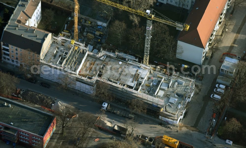 Aerial image Berlin - Construction site to build a new multi-family residential complex Woennichstrasse corner Muensterlandstrasse company H.D. Projektentwicklungs GmbH & Co. destrict Lichtenberg in Berlin in Germany