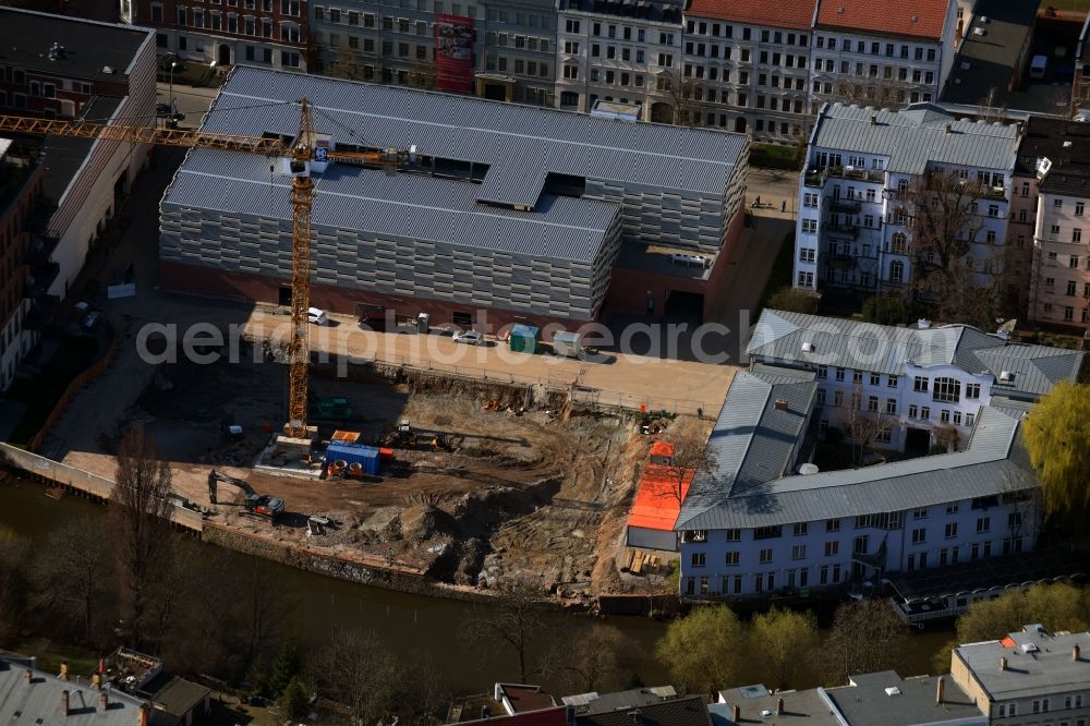 Aerial image Leipzig - Construction site to build a new multi-family residential complex Nonnenstrasse on river Weisse Elster in the district Plagwitz in Leipzig in the state Saxony