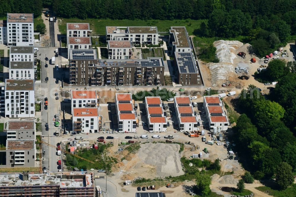 München from above - Construction site to build a new multi-family residential complex of Wohn- and Gewerbebau GmbH on Ruth-Drexel-Strasse in the district Bogenhausen in Munich in the state Bavaria, Germany