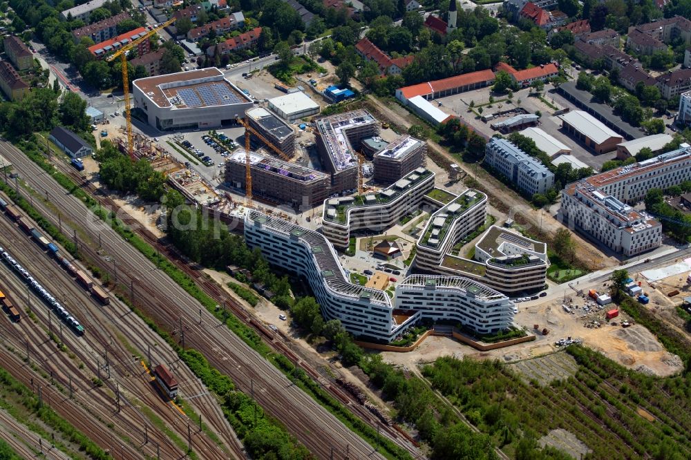 Aerial image München - Construction site to build a new multi-family residential complex Wohnanlage Baumkirchen Mitte on Hermann-Weinhauser-Strasse in Munich in the state Bavaria, Germany