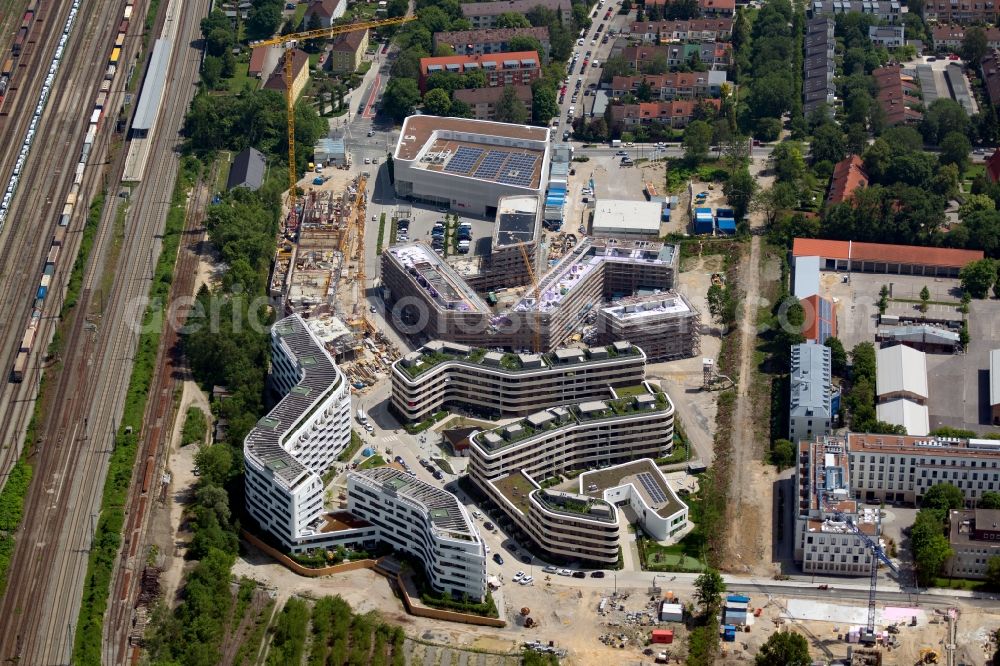 Aerial photograph München - Construction site to build a new multi-family residential complex Wohnanlage Baumkirchen Mitte on Hermann-Weinhauser-Strasse in Munich in the state Bavaria, Germany