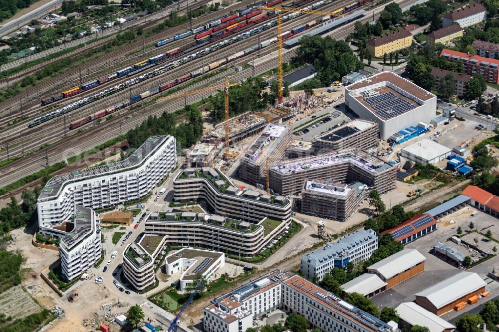 München from above - Construction site to build a new multi-family residential complex Wohnanlage Baumkirchen Mitte on Hermann-Weinhauser-Strasse in Munich in the state Bavaria, Germany