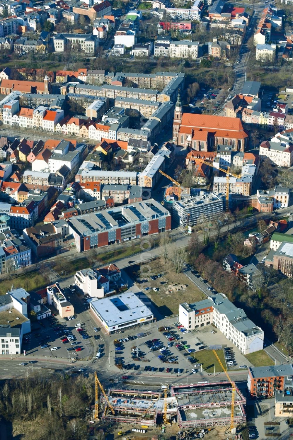 Aerial image Cottbus - Construction site to build a new multi-family residential complex of eG Wohnen 1902 on Franz-Mehring-Strasse in Cottbus in the state Brandenburg, Germany