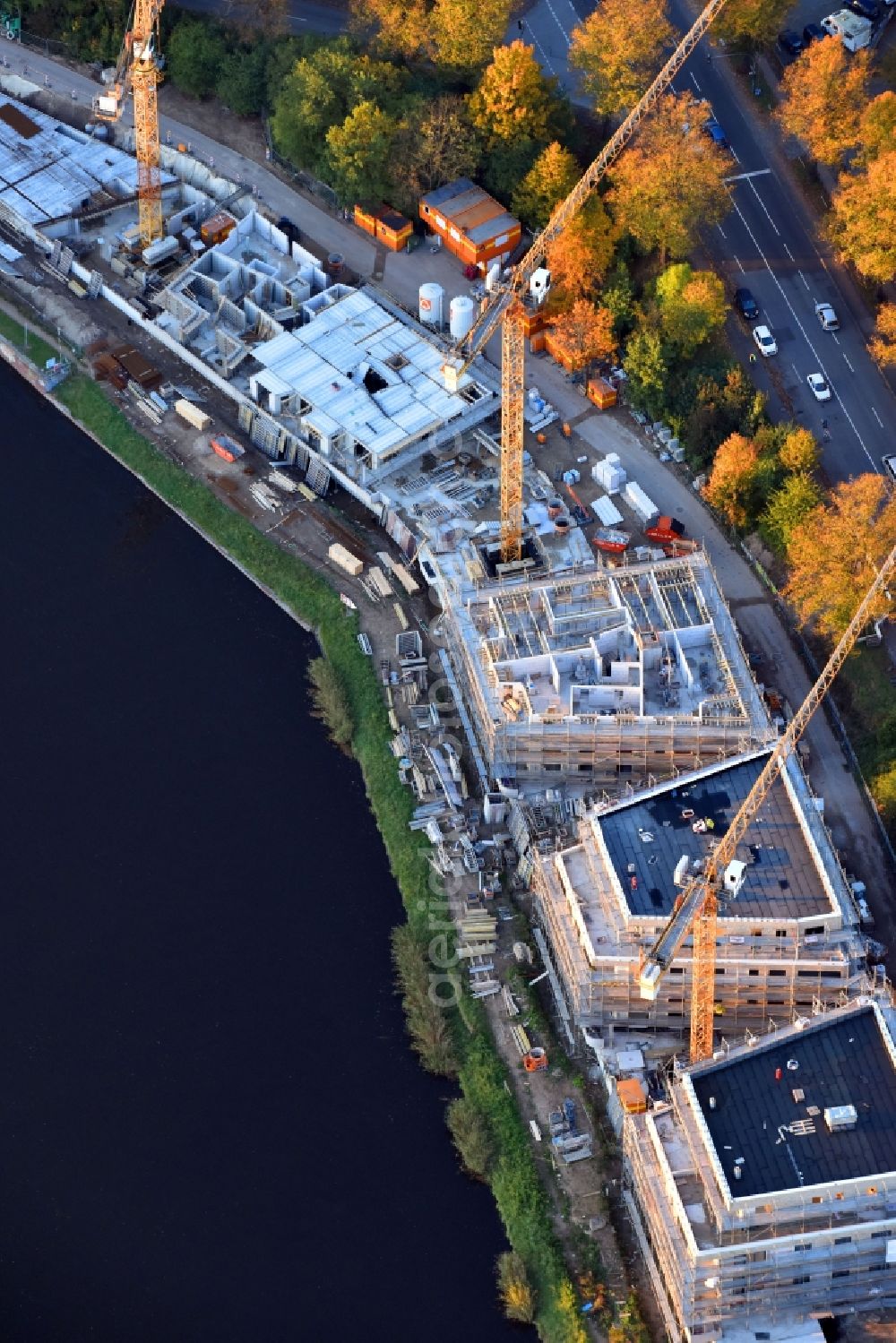 Aerial image Lübeck - Construction site to build a new multi-family residential complex Wohnen on Falkendonm along the Falkenstrasse in the district St. Juergen in Luebeck in the state Schleswig-Holstein, Germany