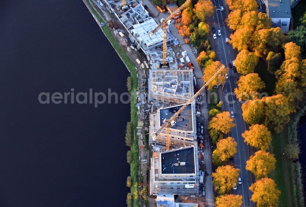 Aerial photograph Lübeck - Construction site to build a new multi-family residential complex Wohnen on Falkendonm along the Falkenstrasse in the district St. Juergen in Luebeck in the state Schleswig-Holstein, Germany